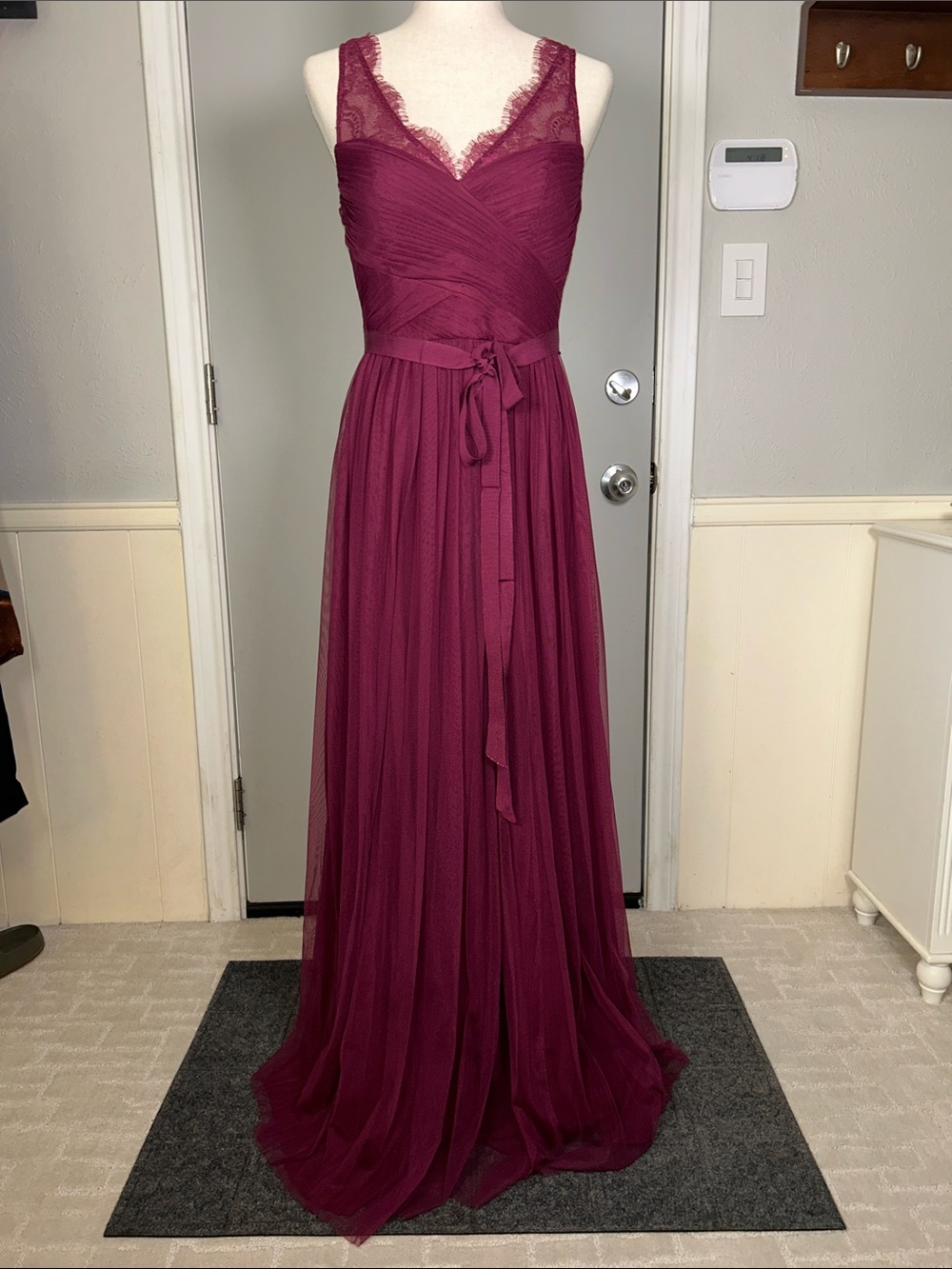 BHLDN Hitherto Fleur Burgundy Tulle Maxi Dress Gown Size 4 HOCO, wedding, prom